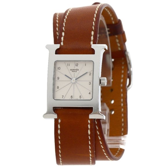 Hermes HH1.210 H Watch Double Tour Wristwatch Stainless Steel Leather Women's... - Picture 1 of 11